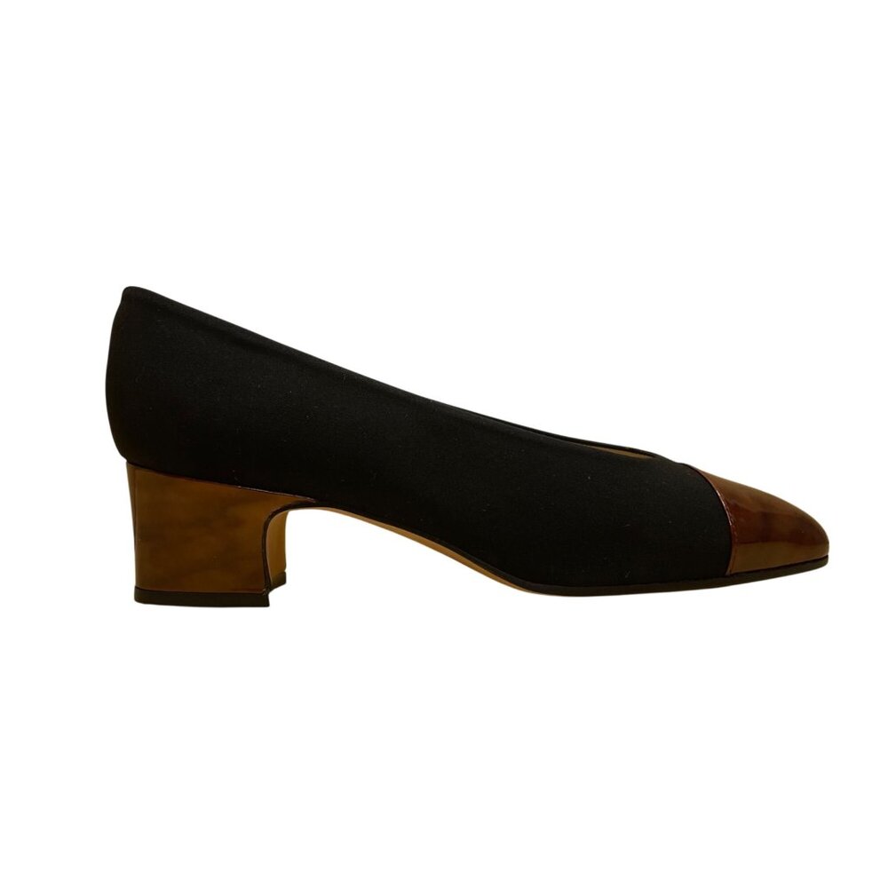 Etienne Aigner Women’s Black & Brown Leather Cap-Toe Low Heel Pumps Size 7M
